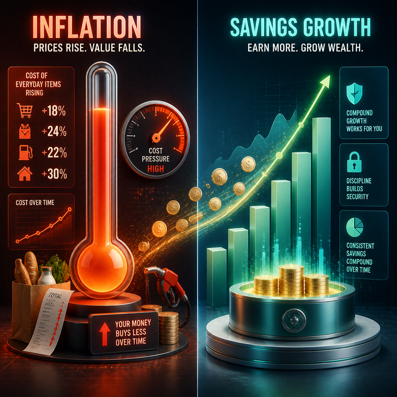 A corporate finance graphic comparing inflation pressure directly against high yield savings growth.