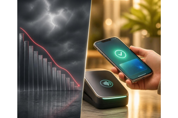 A split screen conceptual image about contrasting consumer behavior.