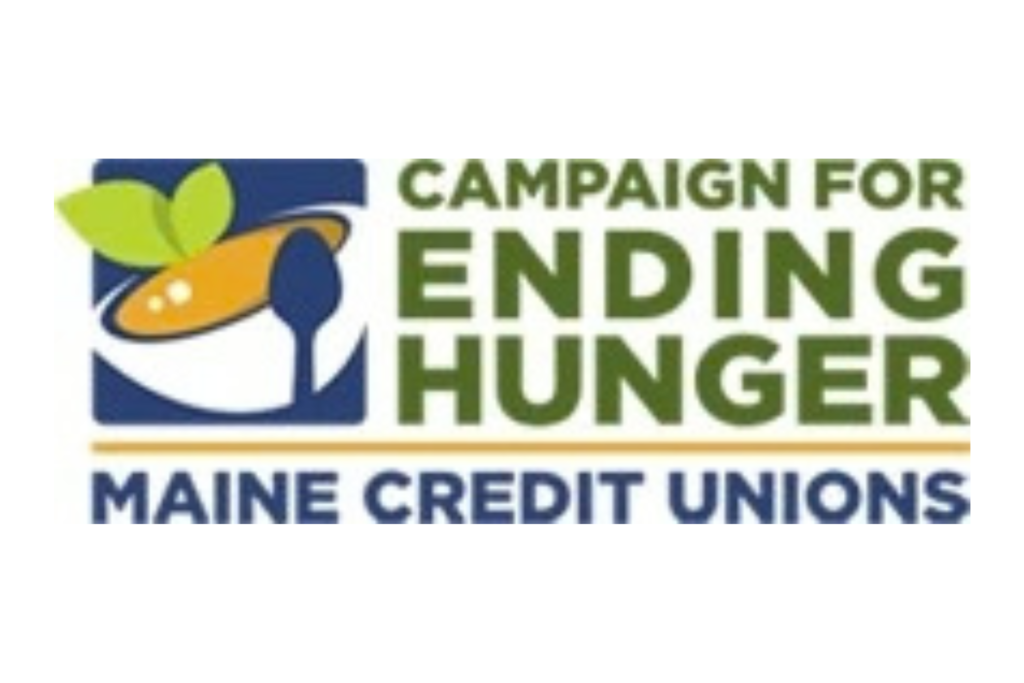 The image features the Campaign for Ending Hunger, an initiative associated with Maine credit unions. The logo combines a stylized bowl/spoon and green leaves with the words “Campaign for Ending Hunger” in green and “Maine Credit Unions” in blue beneath it. The design emphasizes hunger relief, food security, community support, charitable giving, and the credit union movement’s commitment to helping Maine communities. Themes/Tags: Campaign for Ending Hunger, Maine Credit Unions, Hunger Relief, Food Insecurity, Food Security, Community Giving, Charitable Giving, Credit Union Community Impact, Maine, Fighting Hunger.